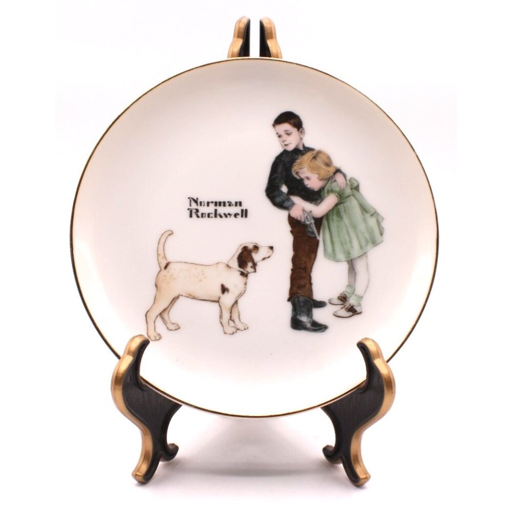 Norman Rockwell Plate Big Brother With Stand Made in Japan Collectors Edt Vtg